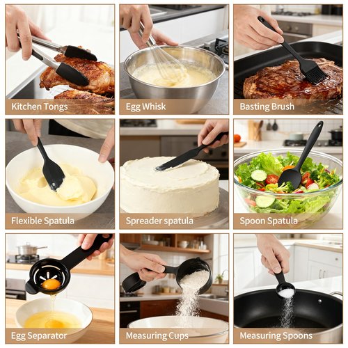 Deedro Premium Mixing Bowls with Airtight Lids Set, 22Pcs Thicker Stainless Steel Mixing Bowl Set, Large Prep Metal Bowls, Non-Slip Silicone Base Nesting Bowls for Kitchen, 1.5/2/3/4/5 QT, Black