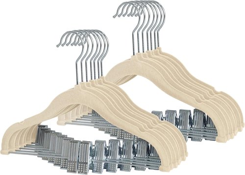 Finnhomy Velvet Non-Slip Baby & Kids Clothes Hangers - 20-Pack Heavy-Duty Space-Saving Clips, Beige