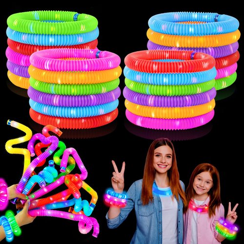 Glow Sticks Party Favors Supplies for Toddler 18 PCS, Easter Basket Stuffers Fidget Toys Gifts for Kids, Light up Pop Tubes Necklace ＆ Bracelet Accessories,Non Candy Treats for Camp,Birthday,Wedding