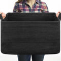 OIASKET Large Black Blanket Basket - Stylish Woven Storage for Toys, Towels & Laundry