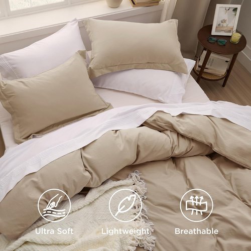 Bedsure Twin Duvet Cover Set - Light Brown Extra Soft Prewashed Polyester Bedding, 2 Pieces with Zipper Closure