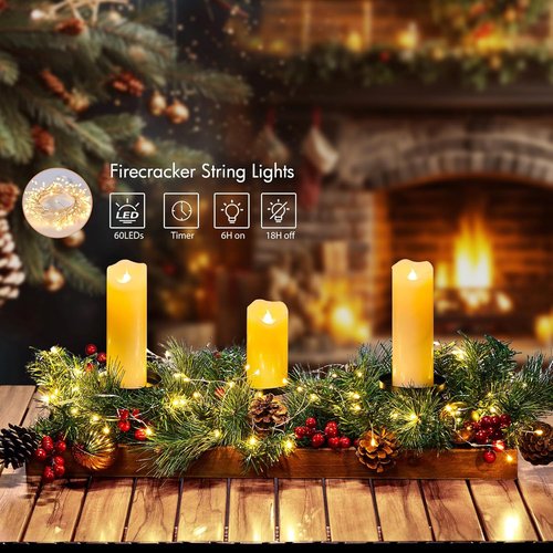 Brightown Foldable Wooden Box - Includes Fairy Lights, Pine Cones & Ornaments | 23.6" for Christmas Decor