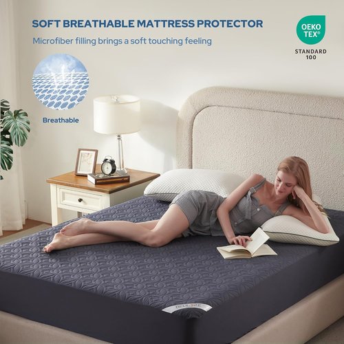 BEDLORE Waterproof Mattress Protector - King Size Soft Mattress Pad with Deep Pocket (Navy Blue)