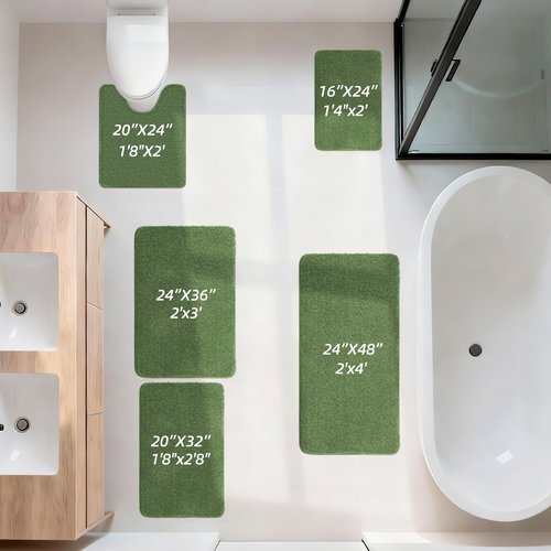 COSY HOMEER Toilet Rugs U-Shaped 24"x20",Soft Absorbent Bath Mat with Non-Slip TPR Backing, Machine Washable Shaggy Bath Rug for Toilet,Green