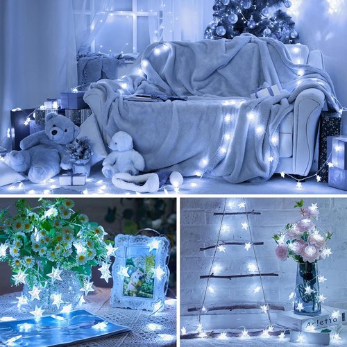 Minetom Star String Lights - 50 LED Waterproof Fairy Lights, 17 ft with Timer for Indoor & Outdoor Decor