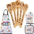 Golden Gifts for Women,Kitchen Utensils Set,Golden Wooden Cooking Spoons with Apron Oven Mitt Potholder for Fans,Great Birthday Wedding and Housewarming Christmas 8pcs