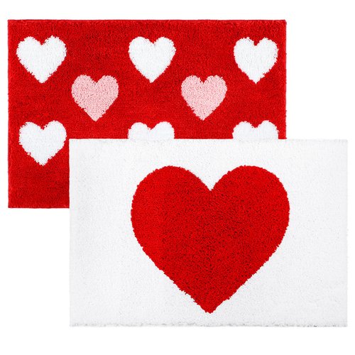 Drydiet Valentines Day Bathroom Rugs Heart Tufted Galentine Day Bathroom Mats Non Slip Absorbent Shower Rug Soft Front Door Mat Washable Bath Decor for Anniversary Home Bedroom, 29.5 x 19.7 Inch
