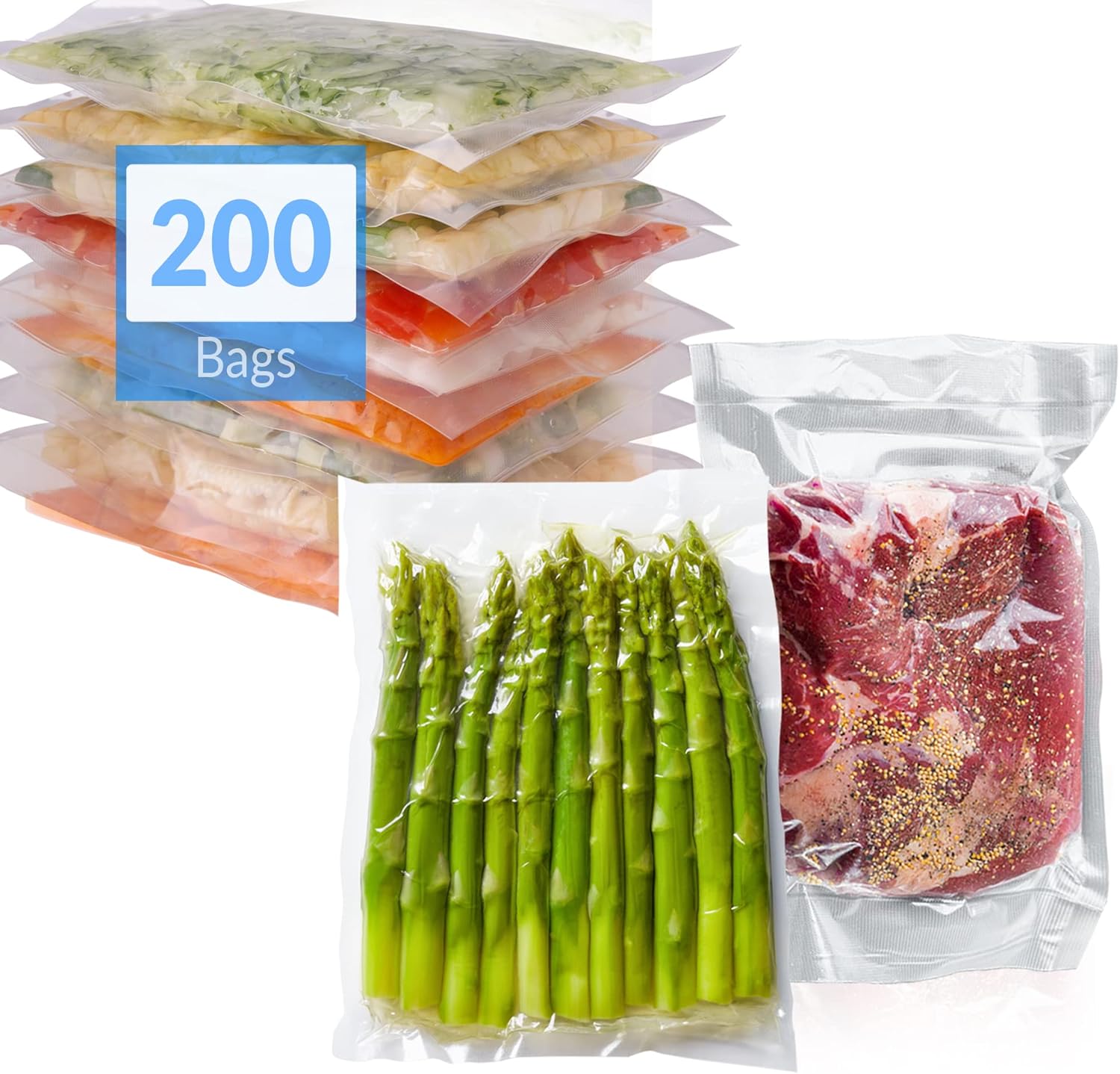 Reli. Vacuum Sealer Bags - 200 Pack | Pre-Cut Embossed Food Storage Bags | BPA Free, Quart Size, Clear