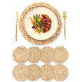 12 inch Round Placemats Set of 8, Natural Herringbone Pattern, Table Mats Braided Heat Proof, Farmhouse Boho Table Place Mat Ourdoor Wicker Chargers for Dinner Plates