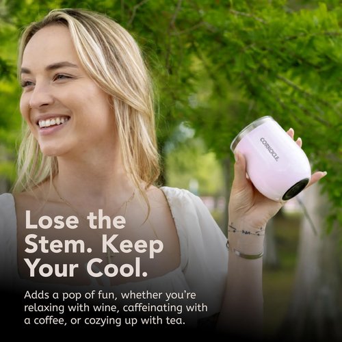 Corkcicle Stemless Wine Tumbler - Keeps Drinks Cold for 6 Hours - Triple-Insulated Stainless Steel - Non-Slip Base - Summer Drinkware Gift - Keeps Drinks Ice Cold - 12 oz - Powder Puff
