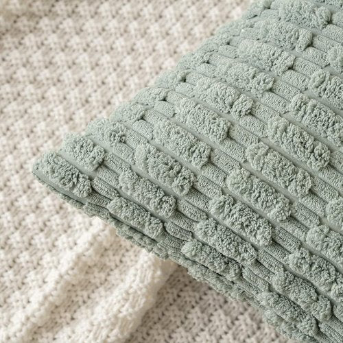 MIULEE Euro Sham Pillow Covers - Soft Boho Striped Corduroy | 24x24 Inch, Greyish Green, Set of 2
