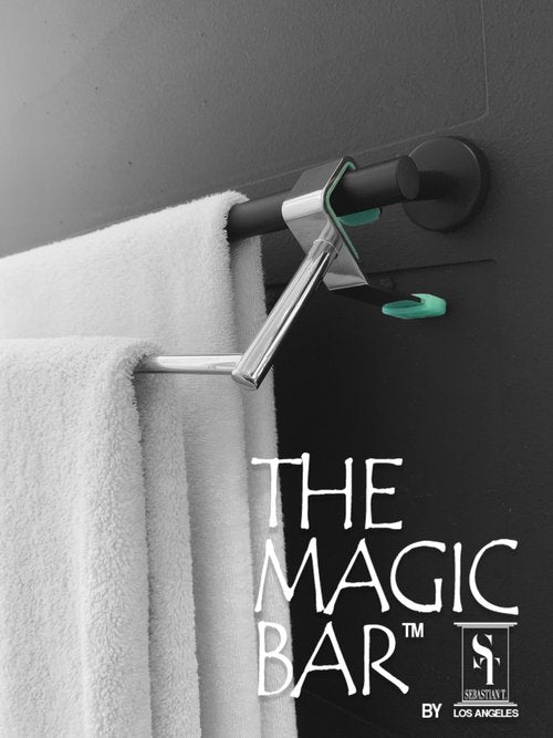 Bathroom Towel Rack Extender, The Magic Bar, Doubles Your Towel Space Fits Almost Any Towel Bar or Shower Walls, No Tools Required, Expands from 14.5 to 25.5 Inches, Chrome