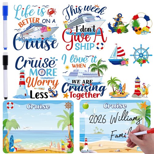 Large Cruise Door Decorations Magnetic - Cosmisun 12PCS Summer Beach Vacation Cruise Door Magnets with 3 Pens Funny Sea Navigation Cruise Ship Door Decoration Stickers for Carnival Cabin Stateroom