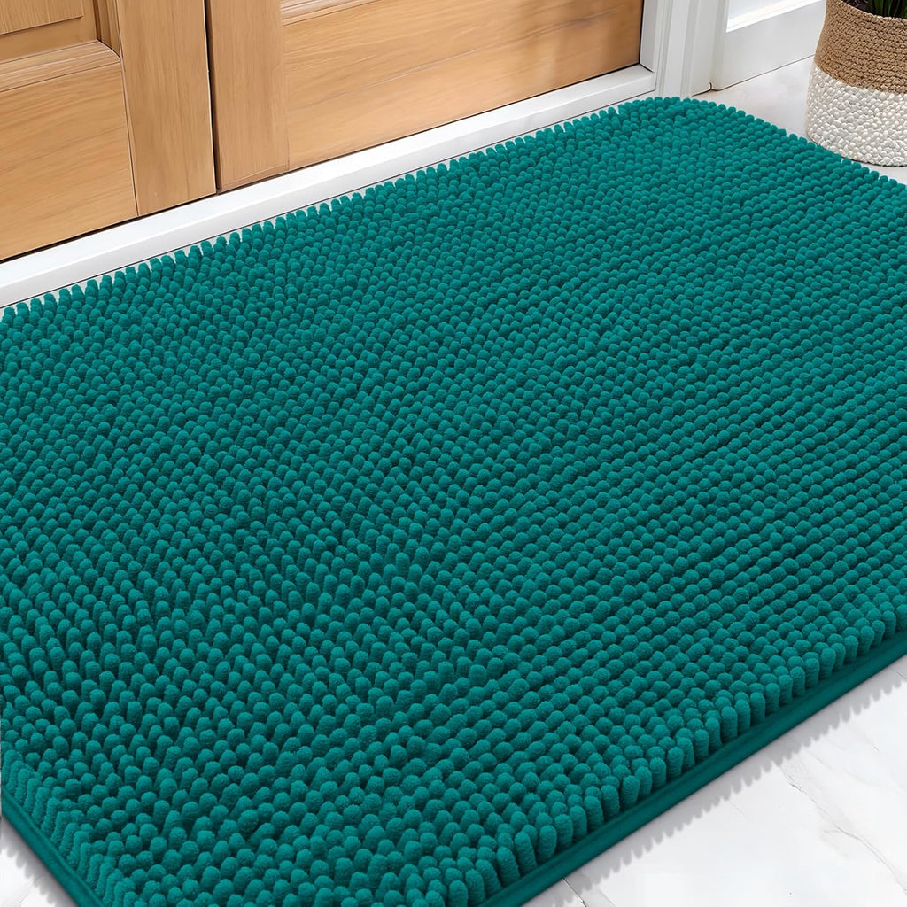 OLANLY Dog Door Mat - Absorbent Non-Slip Chenille Mat for Muddy Paws | 34x21, Quick Dry, Lake Blue
