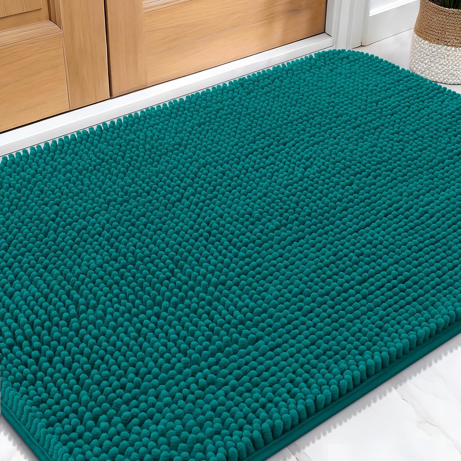 OLANLY Dog Door Mat - Absorbent Non-Slip Chenille Mat for Muddy Paws | 34x21, Quick Dry, Lake Blue