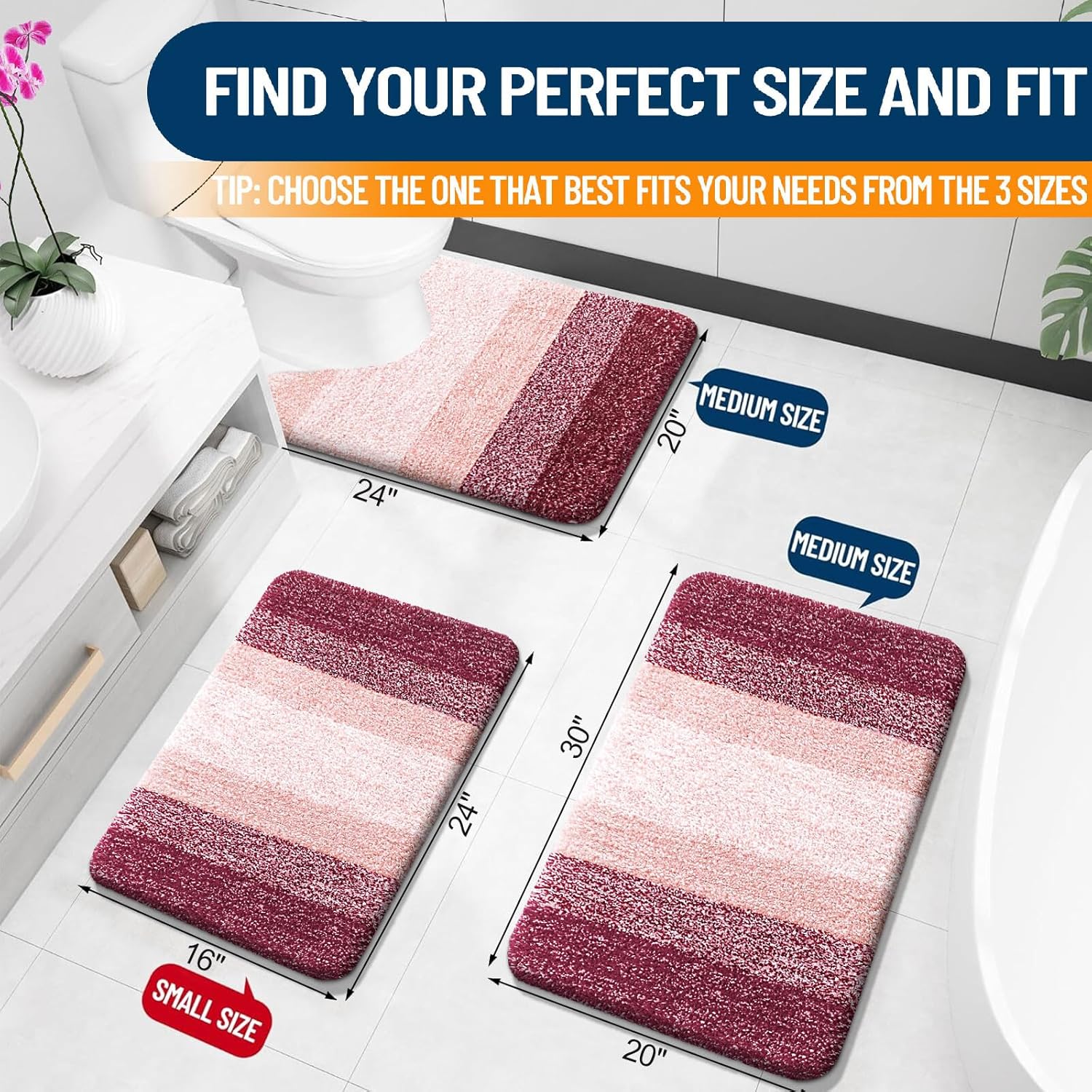 OLANLY Bath Rugs Mat - Extra Soft Microfiber with Rubber Backing | Quick Dry, Machine Washable, 24x16, Red