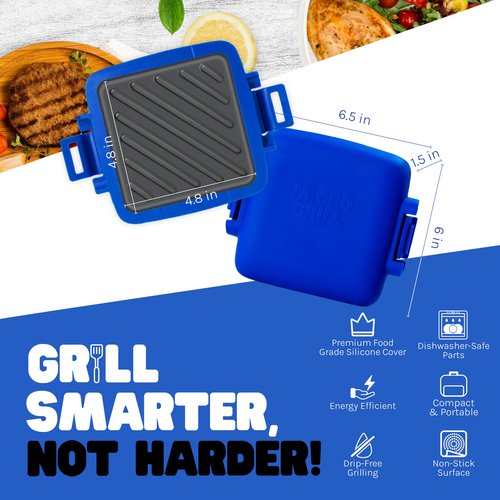 Toastie Maker, Microwave Grill, Sandwich Toaster, 3 Minute Grilled Cheese, Crispy, Panini Press, Dishwasher Safe, Office, Home, Travel & School Dorms (Blue)