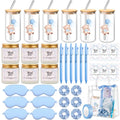 Reallnaive 43 Pcs Baby Shower Prizes for Player Winner Wedding Bridal Shower Favor Gifts Including Glass Cups Aromatherapy Candle Eye Mask Hair Band Greeting Card Pen Ribbon Gift Bag(Bear Style,Blue)
