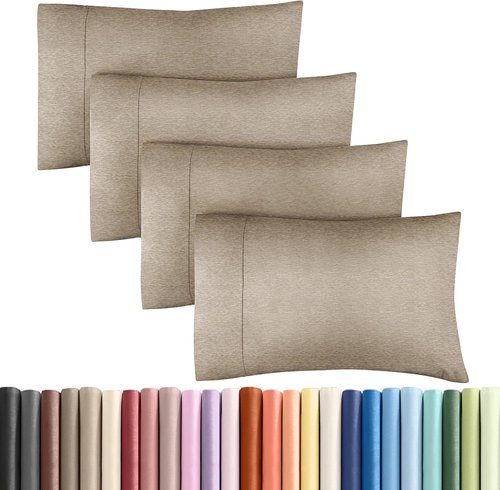King Pillow Cases Set of 4 - Ultra Soft Hotel Quality Covers | Wrinkle-Free & Fade Resistant - Heathered Beige