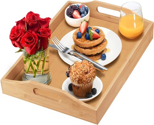Home It Bamboo Ottoman Tray - Large Handles for Easy Serving | Perfect for Coffee Table, Breakfast, or Parties