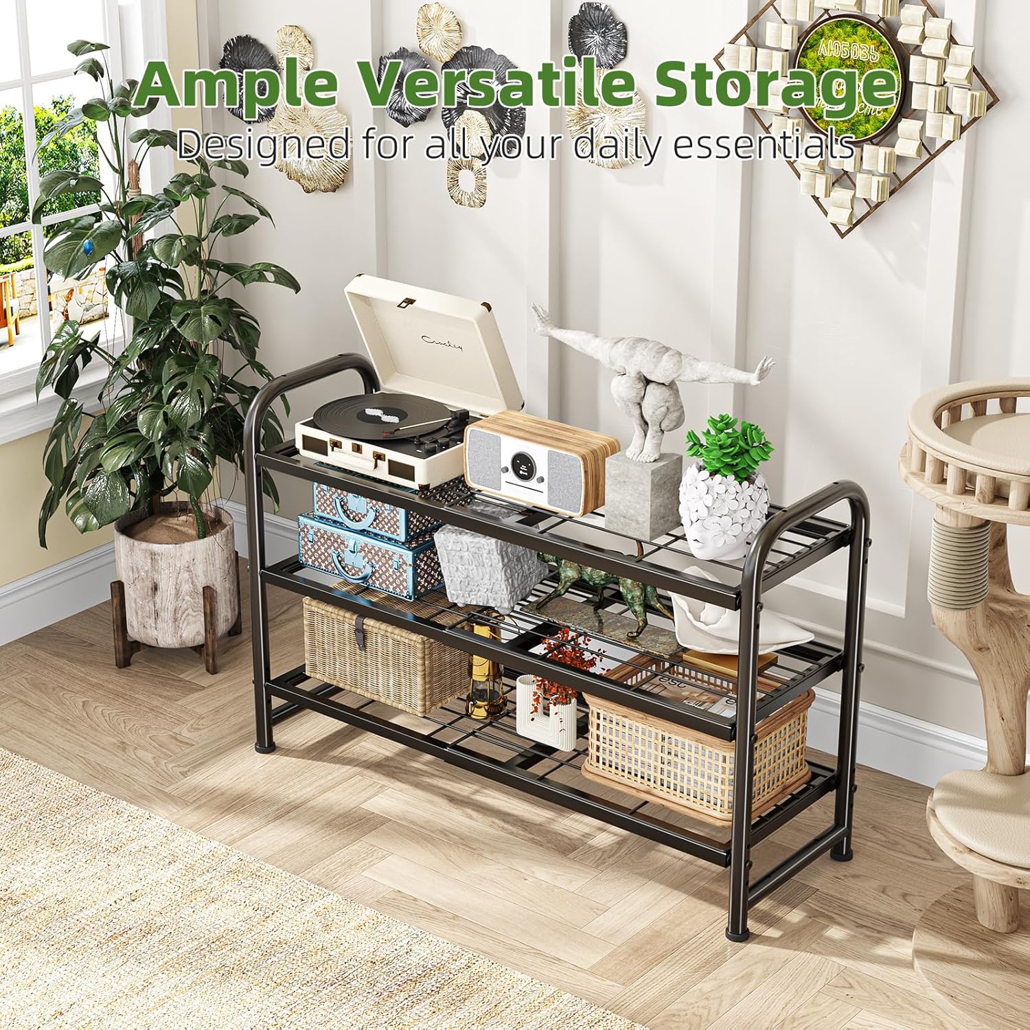 Simple Trending 3-Tier Expandable Shoe Rack - Stackable Metal Organizer for Closet & Entryway, Black
