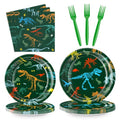Dinosaur Birthday Party Supplies for Kids 96 Piece Dino Theme Tableware Set Includes Disposable Paper Plates, Napkins and Forks Dinosaur Decorations for Boys Birthday Party, Serves 24 Guests