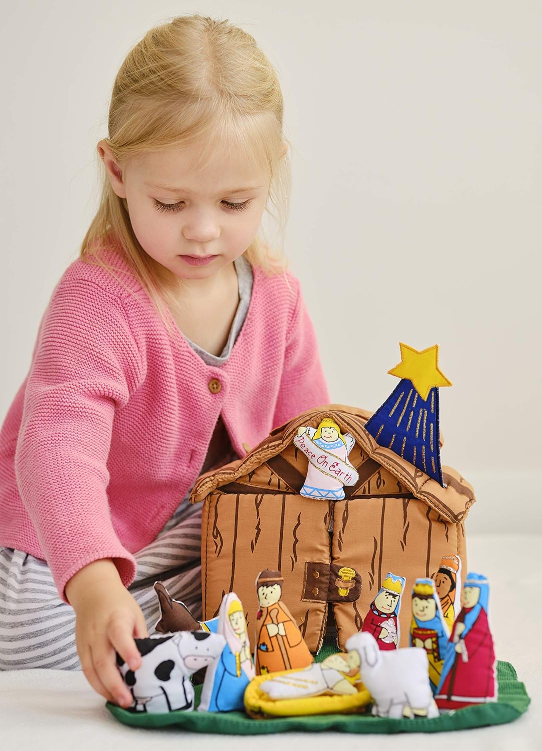 Pockets of Learning Nativity Christmas Manger House Play Set - Interactive Soft Fabric Toy for Toddlers