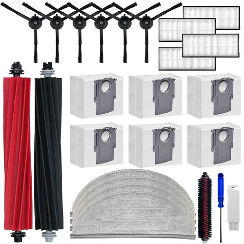 Replacement Parts Compatible with Roborock S8 Pro Ultra Robotic Vacuum Cleaners Accessories Kits, 2 Main Brush, 1 Rolling Brush, 4 HEPA Filters, 4 Side Brushes, 4 Mop Pads, 6 Dust Bags