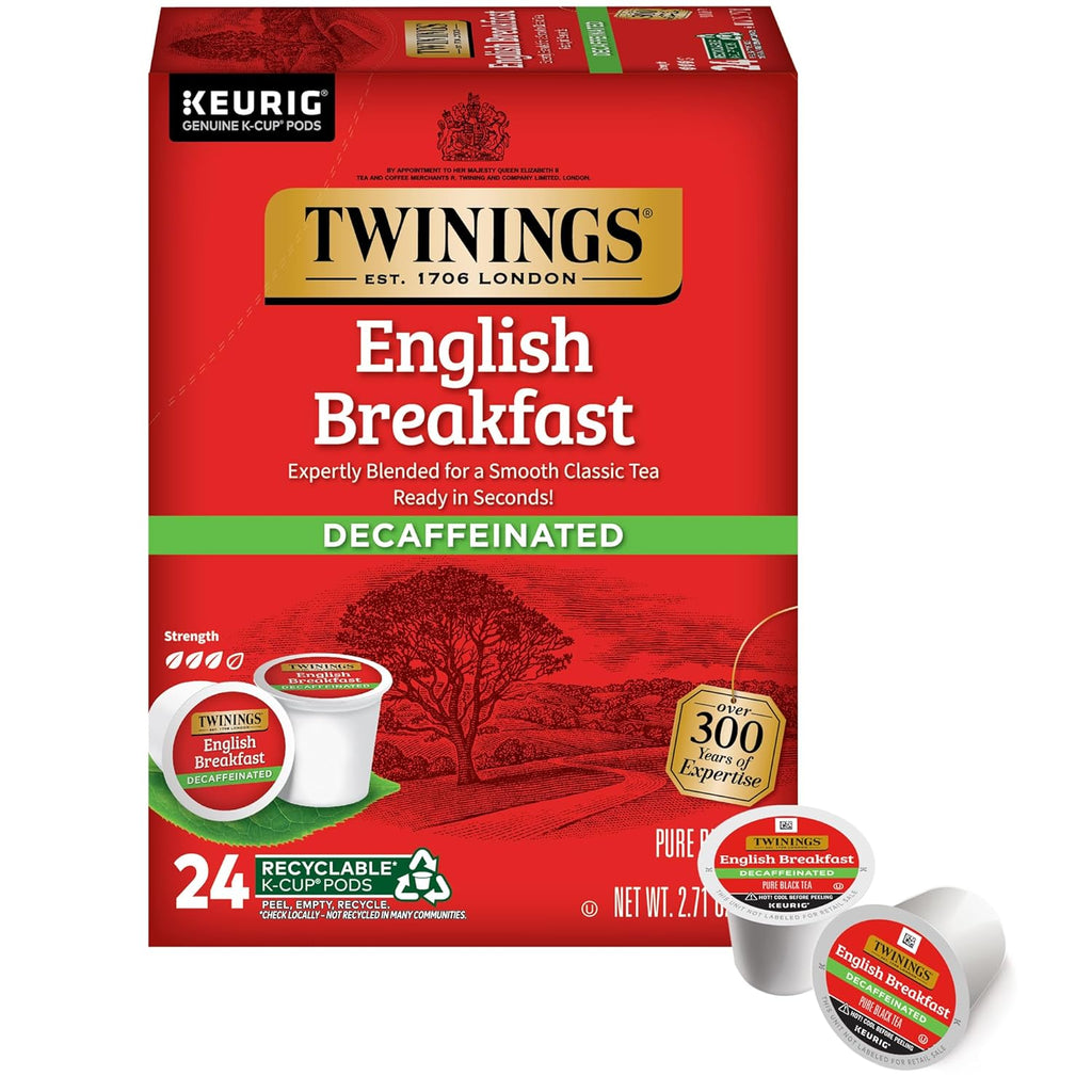 Twinings Decaffeinated English Breakfast Black Tea K-Cup Pods - Smooth & Flavorful, 24 Count