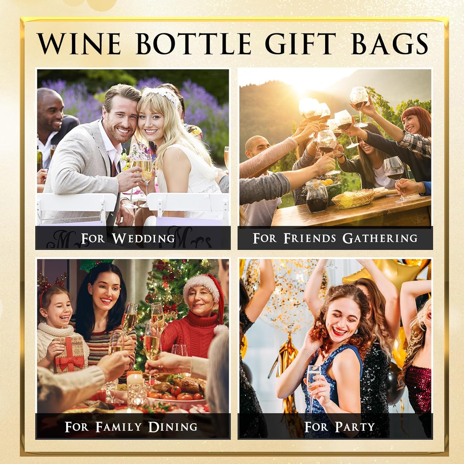 Ovveroche 50 Pack Wine Gift Bag with Handles and Tissue Paper Wine Bottle Gift Bags for Holiday Birthday Wedding Graduations Father's Day Party, Black+White