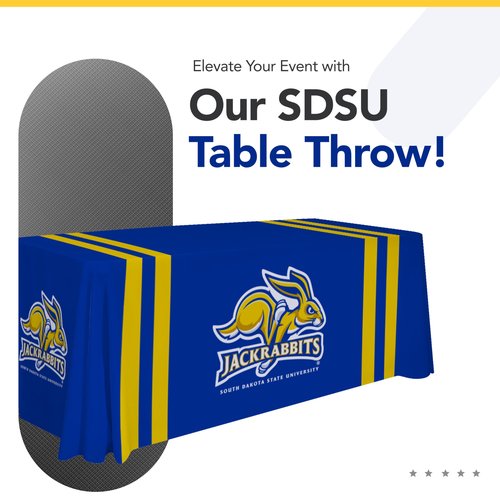 South Dakota State Jackrabbits College Sports Printed Table Throw - NCAA Licensed - Polyester - School Tablecloth (Blue, Gold) (6' Draped)
