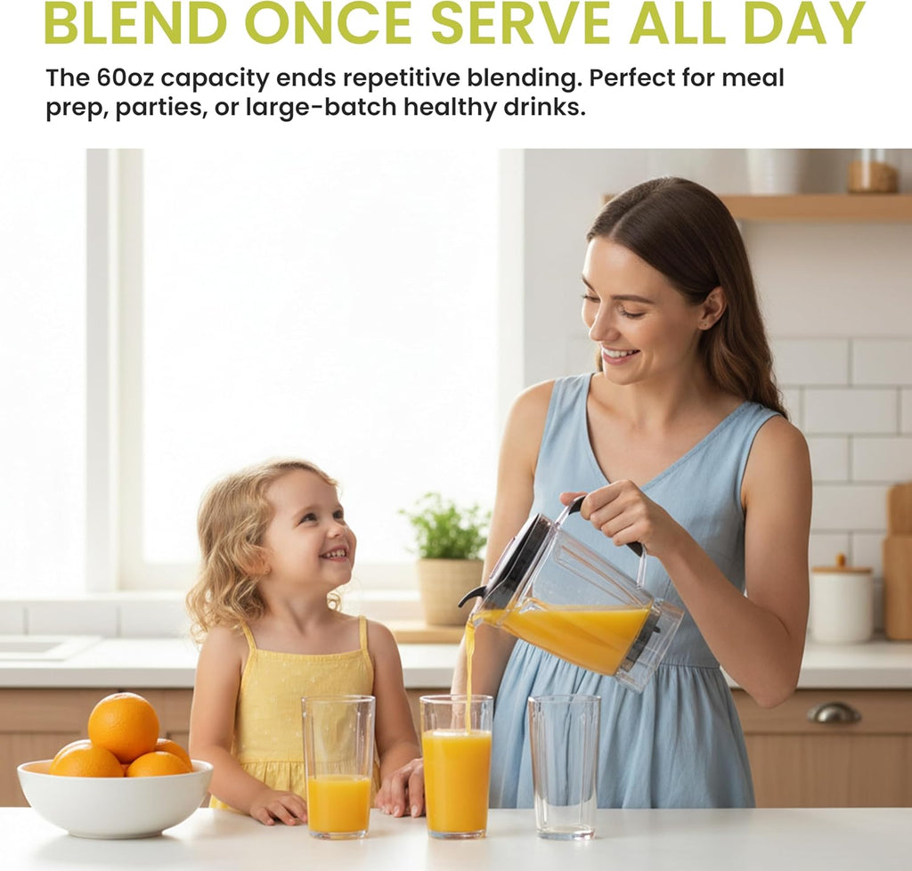 Simple Deluxe Smoothie Blender - 1200W Powerful Kitchen Blender with 60 oz Capacity & BPA-Free Cups | Silver