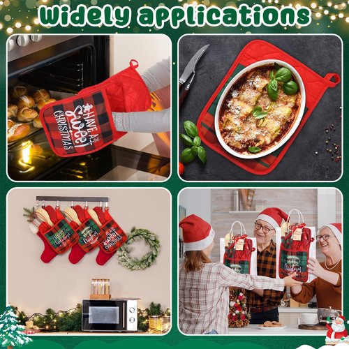 Chengu 58 Pcs Christmas Kitchen Gift Set Merry Christmas Pot Holders Xmas Supplies with Spatula Whisk Card Cooking Baking Gift for Xmas Party Decor Friends Family Baking Lover Presents (Plaid)