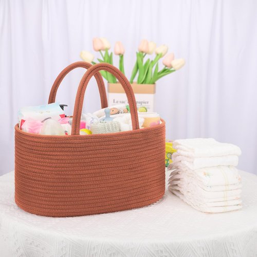 COMSE Large Baby Diaper Caddy Organizer for Girl Boy, Car Caddy with Handles, Cotton Rope Basket for Changing Table, Nursery Organizer, Gift for Baby Shower and Registry Must Have, Autumn Glaze