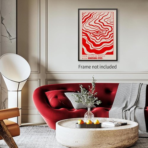 Medpol Retro Red Abstract Eye Canvas Wall Art - Vintage 60s/70s Psychedelic Decor | 12x16 Inch Unframed