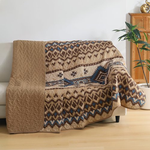 Dintszyayue Brown Boho Quilt Set Queen，3 Pieces Aztec Texture Bedspread Southwestern Coverlet Set Soft Lightweight Bed Cover for All Season Microfiber Bedding with 2 Pillowcases(Brown,96"x90")