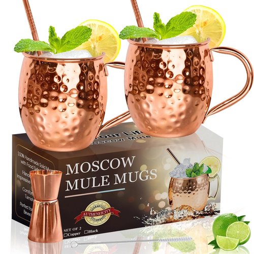 LINALL Moscow Mule Copper Mugs- Set of 2 Copper Plated Stainless Steel Mug 18oz, for Chilled Drinks (2 pcs)