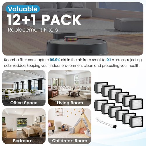 12 Pack Roomba Filters Fit for i-Robot Roomba I J E Series E5 E6 E7 i3 i3+ i4 i6 i6+ i7 i7+ i8 i8+ j7 j7+ Robot Vacuum Cleaners High-Efficiency Filter with 1 Cleaning Brush by Puxyblue