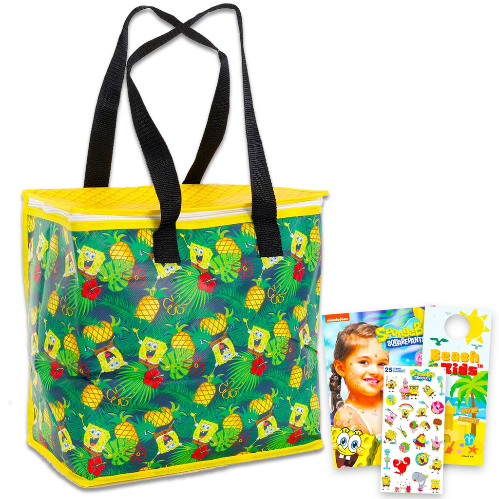 Spongebob Cooler Bag Set - Bundle with Insulated Spongebob Tote Bag for Picnics, Parties, More Plus Spongebob Stickers, Tattoos, More | Spongebob Grocery Bag