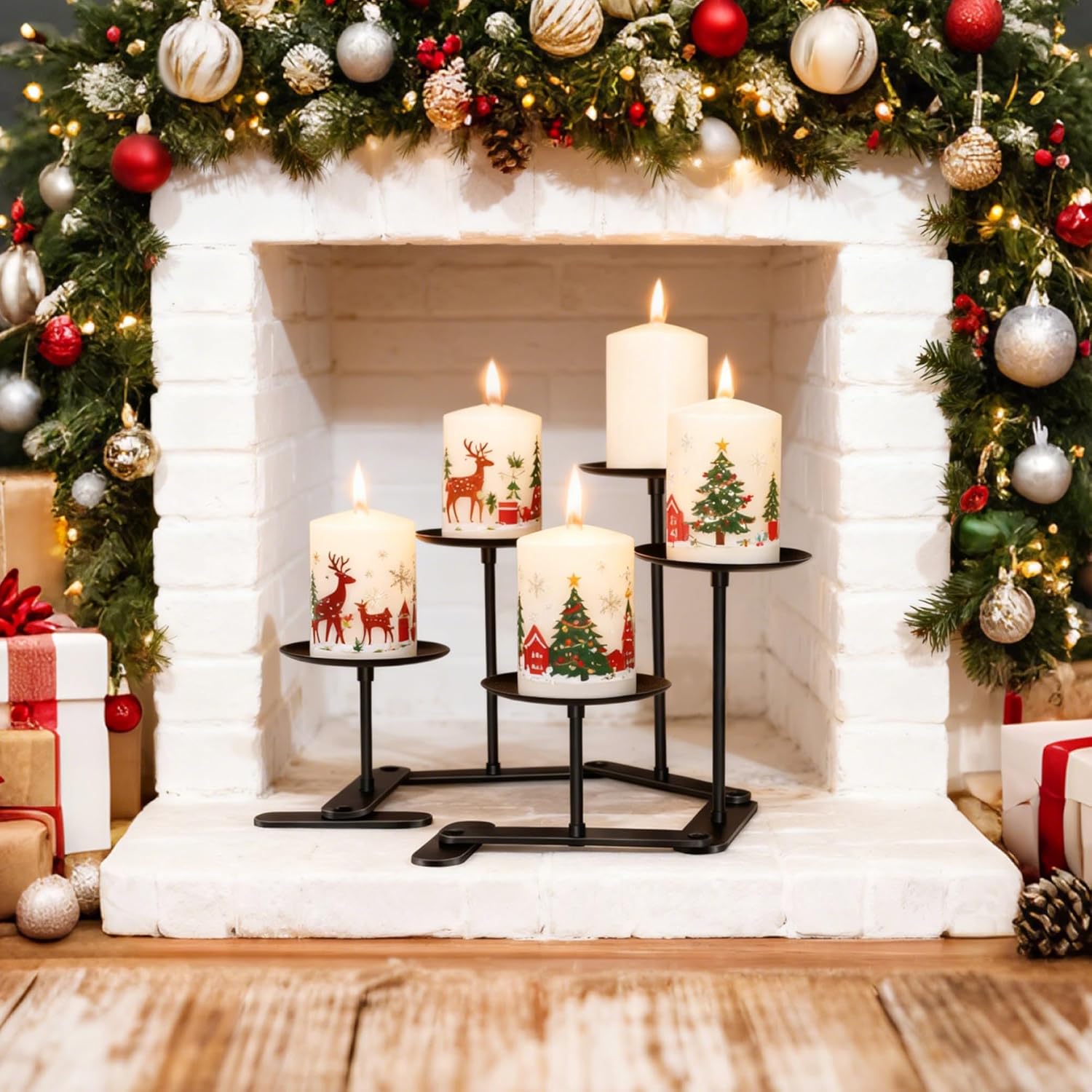 Skiennix Adjustable Candelabra Candle Holder - 5-Candle Iron Design for Pillar Candles | Elegant Black Finish