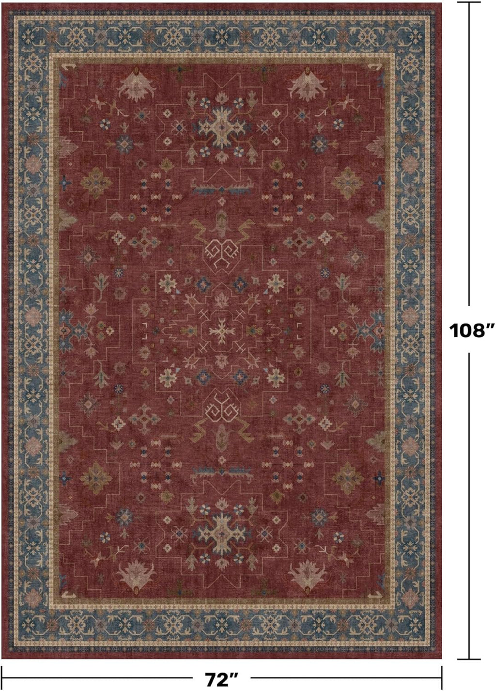 Skiennix 6x9 Dining Room Rug - Vintage Burgundy Boho Design, Lightweight & Washable Carpet