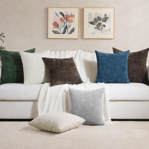 Softalker Spring 18x18 Inch Chenille Throw Pillow Covers - Cream White Set of 2, Accent Farmhouse Decorative Textured Neutral Boho Pillow Cases Easter for Couch Sofa Bed Living Room, Home Decor