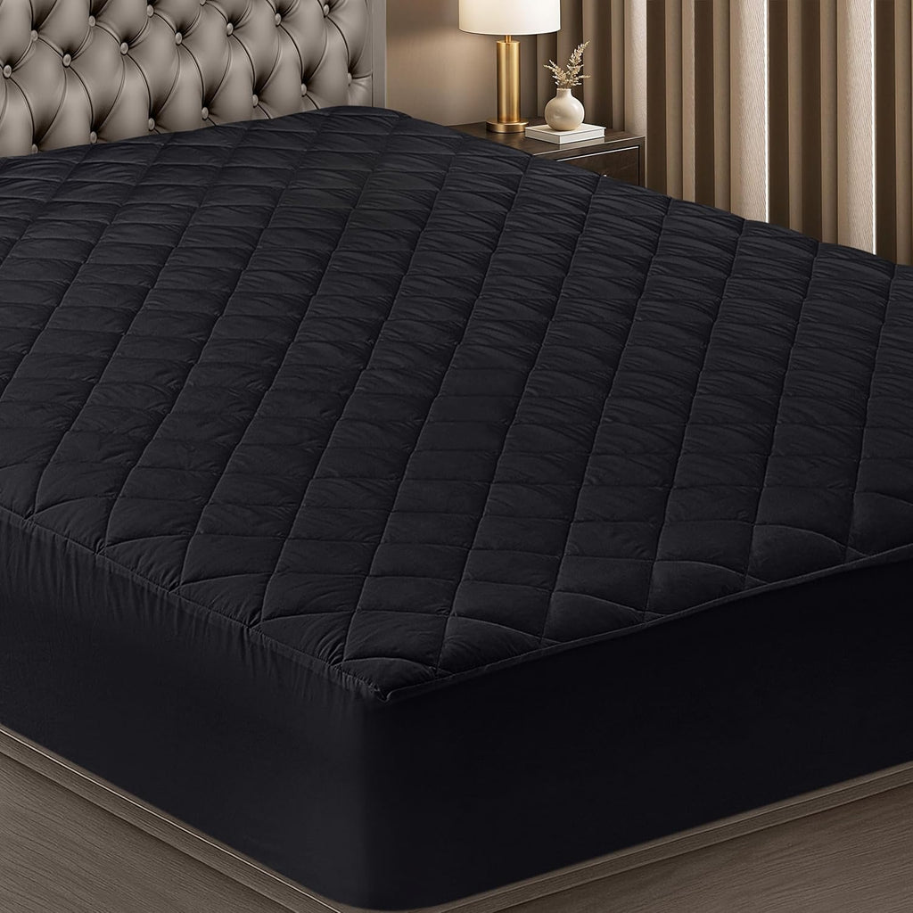 Utopia Bedding Quilted Fitted Mattress Pad - Twin Size Deep Pocket Protector | Machine Washable (Black)