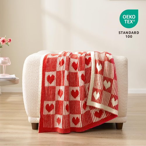 Snuggle Sac Red Heart Checkered Blanket for Women,Valentines Day Heart Blankets for Her Wife Girlfriend Mom,Super Soft Warm Fluffy Faux Fur Blanket for Couch Sofa Bed,Red Heart,50x60 inches