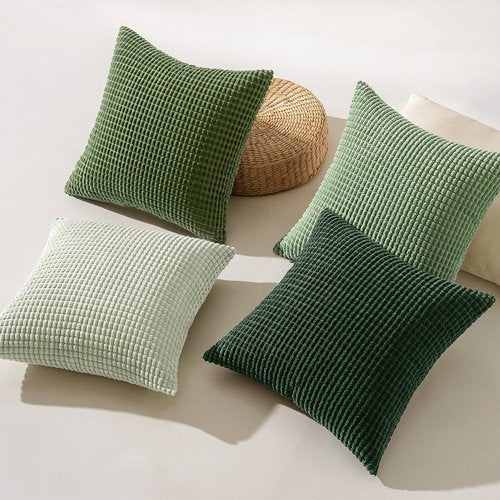 MIULEE Sage Green Pillow Covers 18x18 Inch Set of 4 Boho Farmhouse Home Decor Spring Mordern Nordic Throw Pillows Covers Summer Soft Corduroy for Couch Bed Sofa Living Room Forest Green