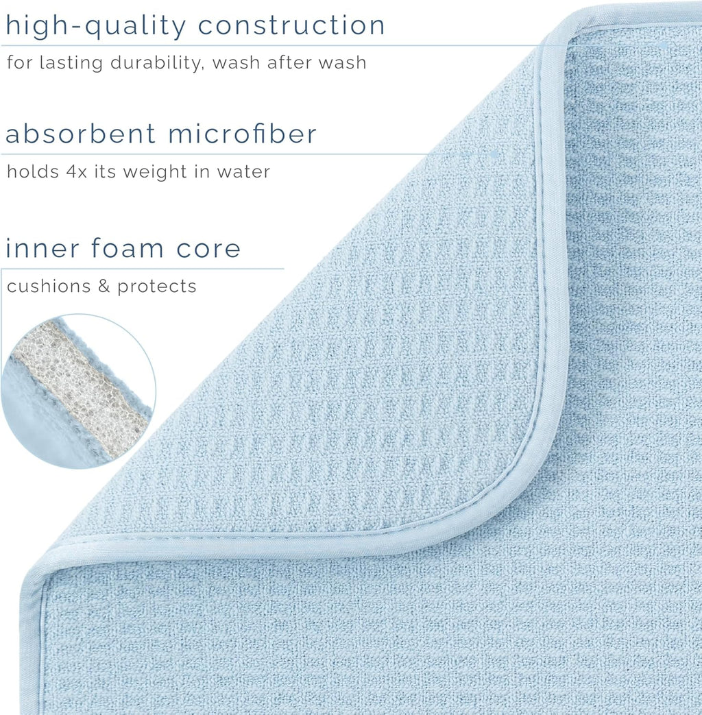 S&T INC. Dish Drying Mat - Absorbent Microfiber Kitchen Counter Pad | 16” x 18”, Large, Sky Blue