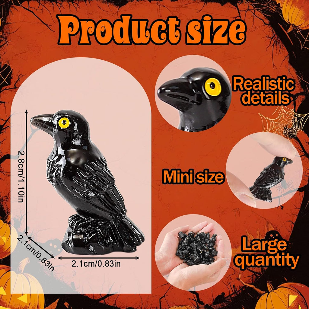 Skiennix Mini Resin Crows - 50 Pcs Realistic Black Raven Figurines for Halloween Decor & Crafts