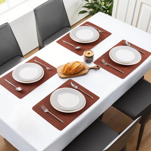 POLYTE Indoor/Outdoor Washable Geometric Vinyl Faux Leather Table Dining Placemats, Set of 4