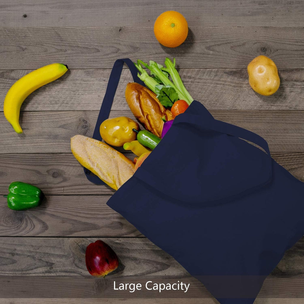 TOPDesign 16"x15" Navy Blue Cotton Tote Bags - 6-Pack Lightweight Reusable Grocery Bags for DIY & Gifts