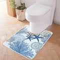 BBSET Blue Coastal U Shaped Toilet Rugs Washable 24"x20", Sea Beach Scalloped Contour Bath Mats for Bathroom Non Slip, Microfiber Absorbent Starfish Bath Mats (Sea)